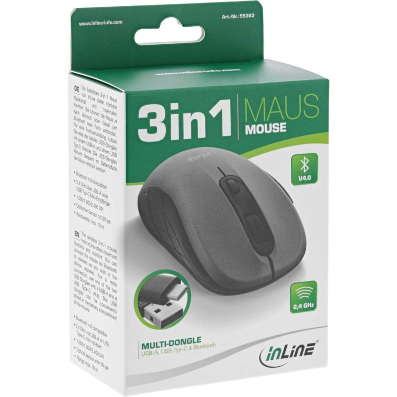 InLine® Mouse 3-in-1 Bluetooth + 2 x 2.4 GHz Radio,