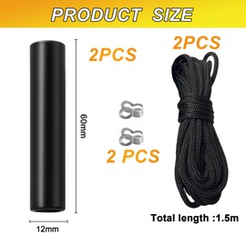 2PCS Bathroom Light Pull Cord 6*1.2cm Light Pull Handle with 150cm Light Pull Cord Extension Black Light Switch Pull Cord String Handle Connector for Bathroom Toilet Light Ceiling Light Fan Switch
