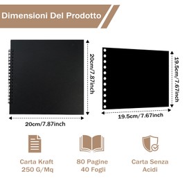 Solinorex Album Fotografico Scrapbooking - Album Foto Personalizzabile 20 X 20cm, 80 Pagine Scrapbook Fai Da Te, Scrapbook Neri Per Matrimoni Compleanni Anniversari