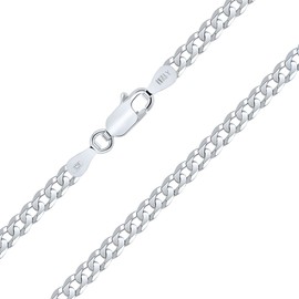 Planetys - Flat curb chain diamond-coated 925 sterling silver rhodium-plated chain - necklace - 3.30 mm wide various lengths: 40-45-50-55-60 cm., Silver