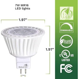 Bioluz LED 5 Pack MR16 50 Watt Halogen Equivalent Dimmable Bulb uses 7W, Halogen 3000K 12V AC/DC, UL Listed, High CRI for Low Voltage Recessed Lights, Track Lights and Landscape Fixtures.