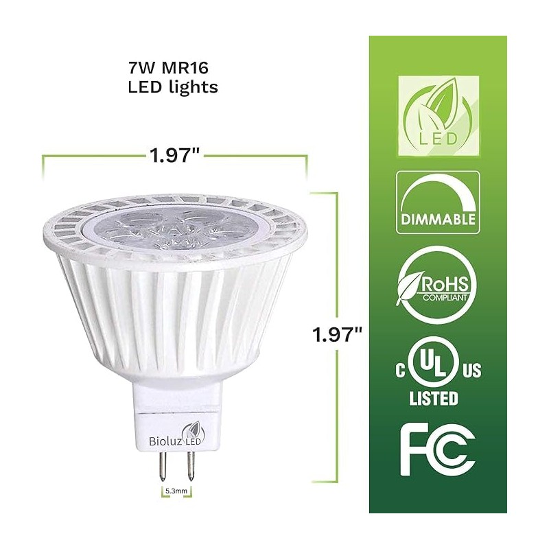 Bioluz LED 5 Pack MR16 50 Watt Halogen Equivalent Dimmable