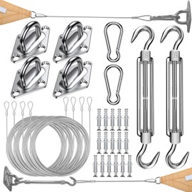 COOLYARD Shade Sail Hardware Kit with Cable Wire Rope,48 Ft (12Ftx4) Vinyl Coated Aircraft Cable,6 Inch Hanging Kit for Outdoor Curtain String Light Sun Shade Sails Installation