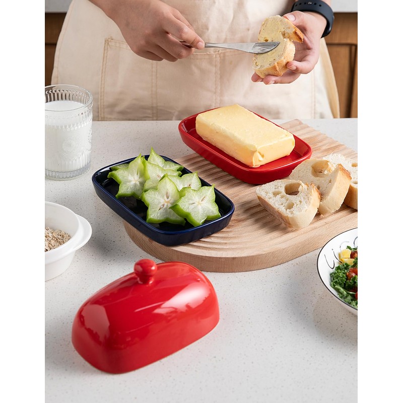 Sweejar Ceramic Butter Dish with Lid for Countertop,Porcelain Butter Keeper