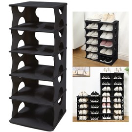 TXALWIQ 6-Tier Shoe Rack,Stackable Shoe Storage Organizer for Bedroom Entryway, Adjustable Shoe Rack,Shoe Slots Organizer Shelf, Easy Clean Shoe Tower Rack,Black