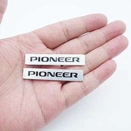 Pair Set Aluminum Pioneer Speaker Badge Logo Emblem Nameplate Decal Sticker (Silver Black)