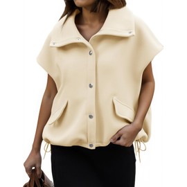 Cicy Bell Womens Oversized Vest Cropped Button Down Fall Cap Sleeve Lapel Collar Jackets Casual Drawstring Outerwear