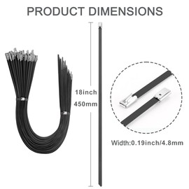 Metal Zip Ties Black 50PCS 18 inch 304 Stainless Steel Epoxy Coated Cable Tie Multi-Purpose Self-Locking Cable Ties Used for Machinery, Vehicles, Farms, Pipesas Well as Outdoor Binding, by Aroono