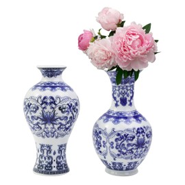 MY MIRONEY 2PCS Ceramic Wall Planter for Indoor Wall Decor, Blue and White Porcelain Hanging Planter Wall Decor Vases for Dried Flowers and Faux Greenery Plants, Type 1