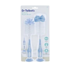 Dr. Talbot’s Bottle and Nipple Brush, Soft Nylon Bristles, Sponge Top, Handle with Suction Base, 2 pack, Blue