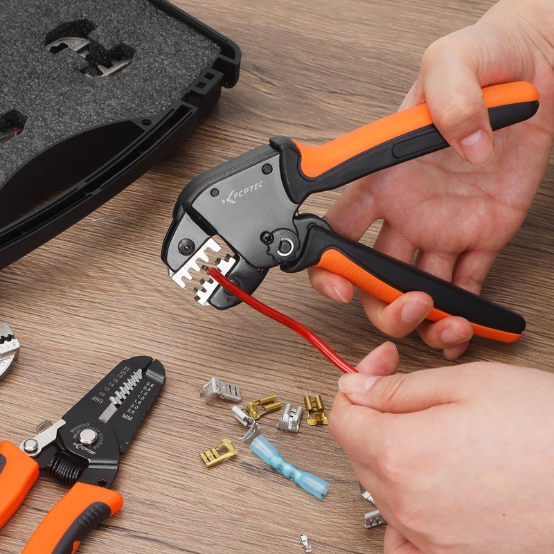 KF CPTEC Ratcheting Crimping Tool for Open Barrel Terminals, for