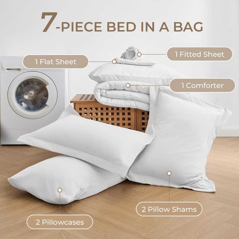 Sasttie Queen Comforter Set, 7 Pieces Bed in a Bag