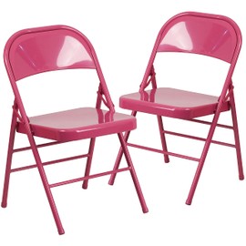 Flash Furniture 2 Pack HERCULES COLORBURST Series Shockingly Fuchsia Triple Braced & Double Hinged Metal Folding Chair