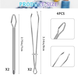 Pack of 4 Threader Tweezer Tool, Elastic Cord Steel Threader, Pull Through Needles Threader, Elastic Band Threading Aid Household, Crafting Rope Cord Pull Thread Tool for DIY Sewing Crafts