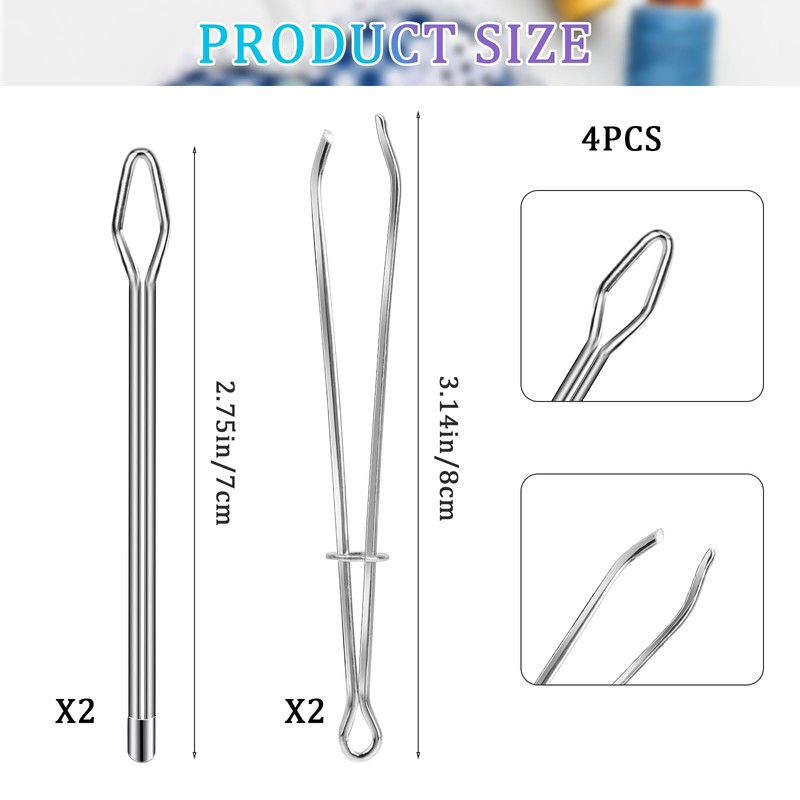 Pack of 4 Threader Tweezer Tool, Elastic Cord Steel Threader,