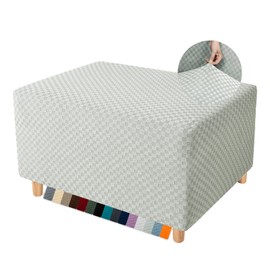 YEMYHOM Ottoman Cover Latest Jacquard Design High Stretch Folding Storage Footstool Protector Rectangle Removable Slipcover (Ottoman Small, Ivory)