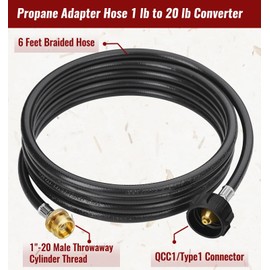 CALPOSE 12 Feet Propane Adapter Hose, 1lb to 20lb Adapter Converts 1lb Appliances to 5-40lb Tanks, Gas Hose for Weber Q, Coleman Grill, Buddy Heaters and More