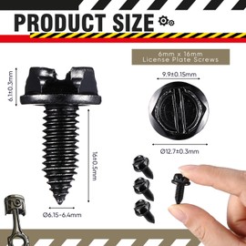Tandefio 100 Pcs License Plate Screws Bulk 6mm x 16mm Slotted Metric Hex Head Screws for Front and Back License Plate on Car Rustproof Bolts Fasteners for Fastening, Frames and Covers(Black)