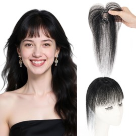 SEGO Clip in Bangs Real Human Hair, 360°3D Cover Wispy Bangs Topper Hair pieces for Women With Thinning Hair -01 Black