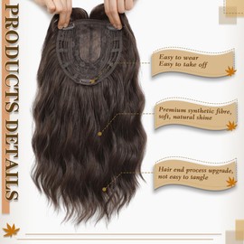 Nexyshe Hair Topper 14 Inch Wavy Hair Toppers with Bangs 6.5''X6.5'' Gluless Wig for Women Synthetic Hair Pieces for Thinning Hair