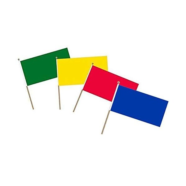 4 x Small Hand Held Flags - Plain Red, Yellow,