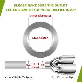 AUTOSAVER88 Universal Dual Exhaust Tip 2.5 Inch Inlet, 2.5" Inlet 3.5" Outlet 9.5" Length Chrome Polished Stainless Steel Exhaust Tailpipe Tip, 2 1/2 Inch Double Layer Staggered Exhaust Tip, Weld-On