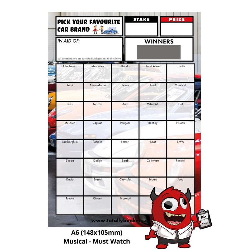 Totally Bonkers CAR Fundraising Scratch Cards - 40 SQUARE -