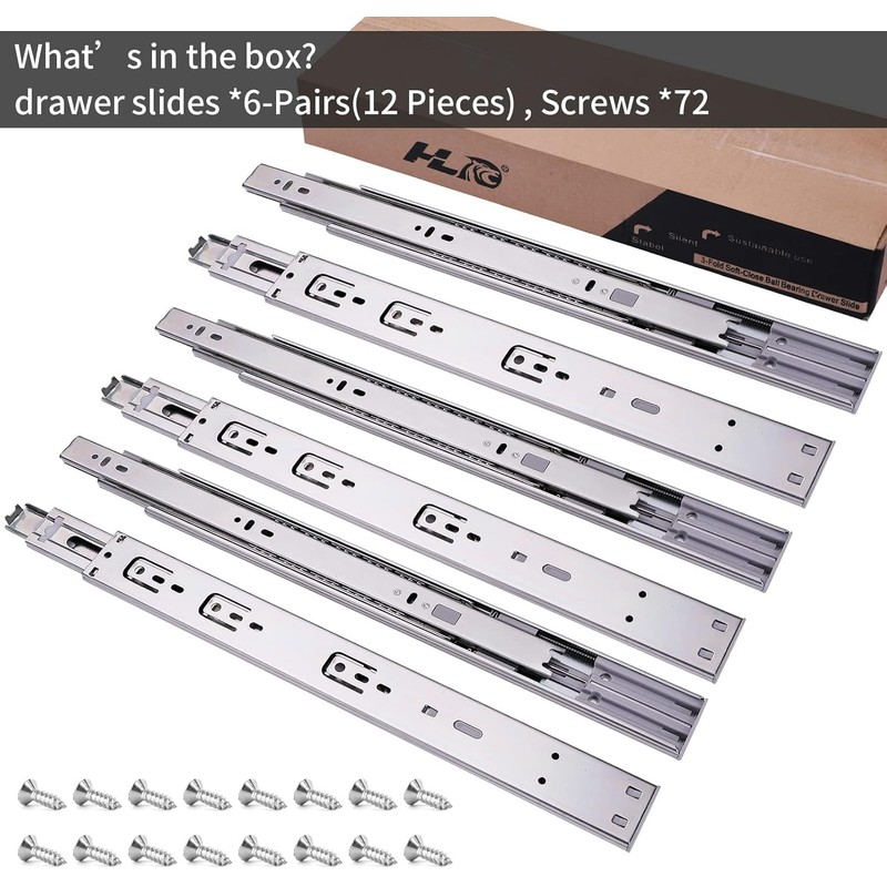 12 inch Soft Self Close Drawer Slides 6 Pairs (12pcs)