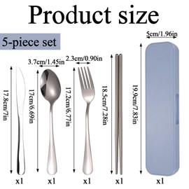 Travel Cutlery Set, 5-Piece Blue Utensils with Compact Case, Lightweight and Durable Design, Ideal for Travel, School Lunch, and Office Meals