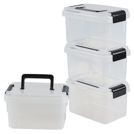 Ikando Set of 4 Mini Storage Box with Lid, 2 L Small Plastic Boxes with Handle, Clear