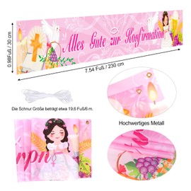 DPKOW Pink Happy Confirmation Banner Decoration for Girls, Girls Confirmation Garden Outdoor Decoration, Girls Confirmation Wall Table Background Decoration, 230 x 30 cm