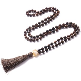 PNEIME Sandalwood Mala Beads 108 Necklace, Wood Mala Necklace, Hand Knotted Tibetan Wooden Prayer beads, Japa Mala Meditation Beads Yoga Necklace