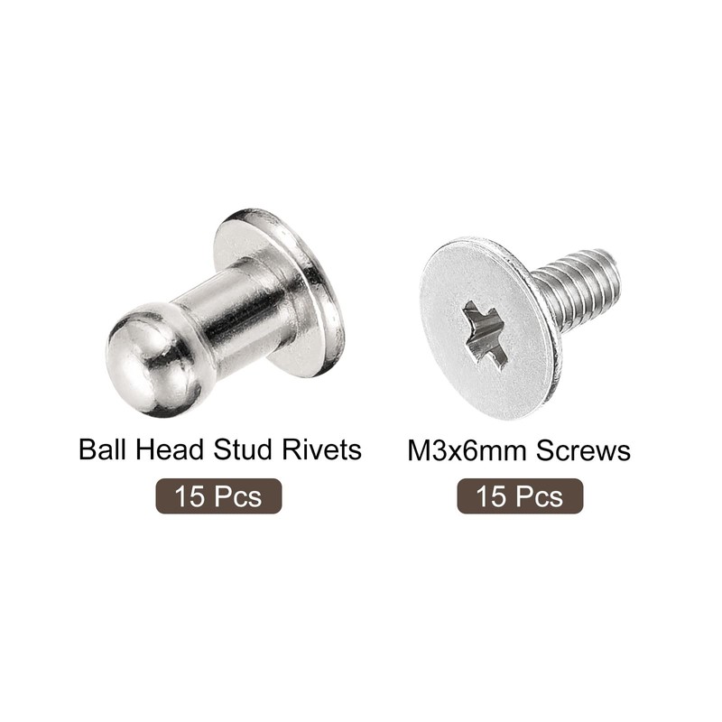 sourcing map 4 mm Ball Head Bolt Rivets Screws Back