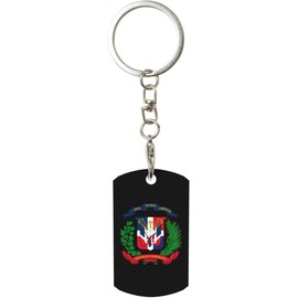 Llavero SQMGEHVNY Escudo de la República Dominicana para hombres y mujeres, llavero de metal de aluminio, gran regalo, negro, talla única, Negro, One Size