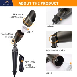 Gardenreet All Brass Landscape Lighting - LED Low Voltage Spotlights Outdoor, 12V Wired Uplights, Spot Lights Waterproof, Bronze for Outside Trees with 5W 4000K Natural White MR16 Bulb (4 Pack)