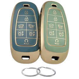REPROTECTING TPU Key Fob Cover Compatible with 7 Buttons 2019-2023 Hyundai Sonata Nexo 2022 Hyundai Tucson 2022-2023 Palisade Santa Fe (Green/Grey)