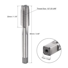sourcing map Thread Milling Threading Tap 1/2"-20 UNF, Left Hand Machine HSS (High Speed Steel) 6542 Uncoated 4 Straight Flutes 2B Tolerance Grade
