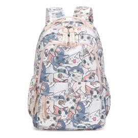 Cats Print Girls Backpacks, Water-resistant Casual School Bags Daypacks for Girls, Cats-Grey
