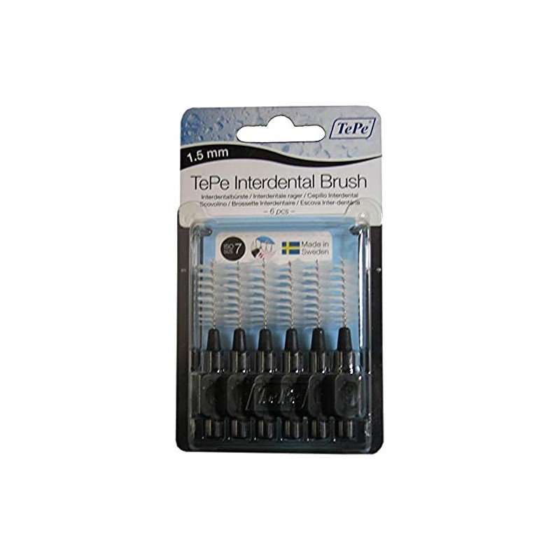 TePe Interdental Brush Black 1.5 mm Blister Pack of 6