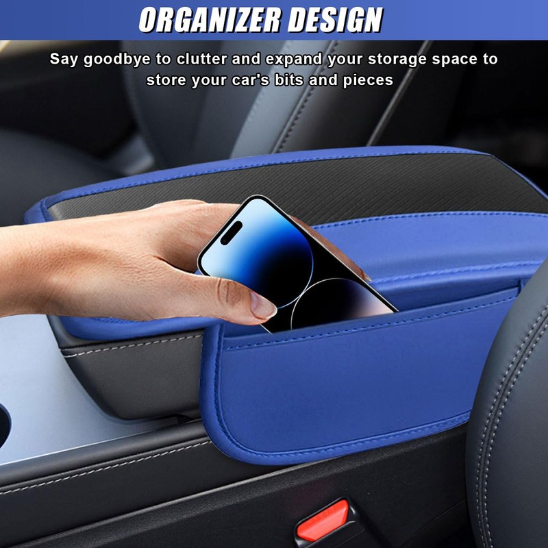 DUSCOKE Car Center Console Cover, Carbon Fiber Leather Car Armrest