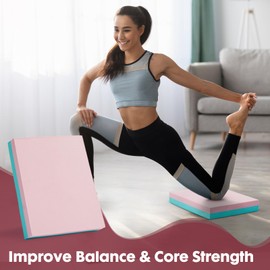 Balance Pad- High-Density Foam Cushion Mat for Yoga, Exercise & Fitness, Non-Slip Stability Trainer for Core Workouts, Thick Foam Balance Board (16x13x2.4 Inches, Pink & Light Blue)