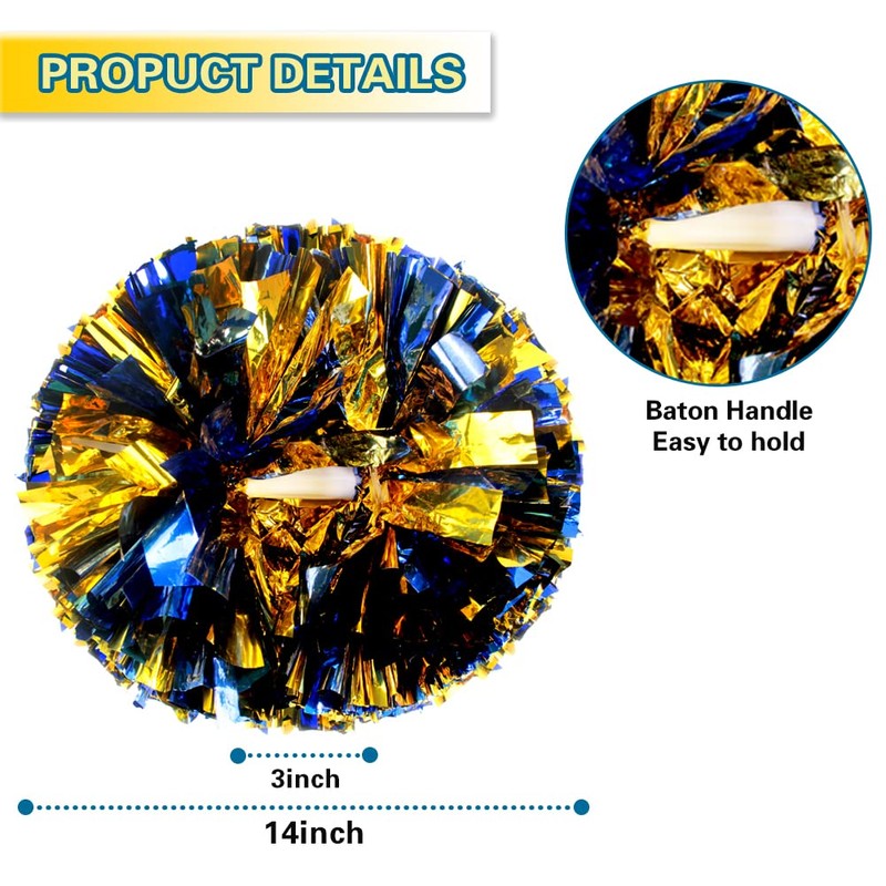 Lovecheer 2PCS Pom Poms Cheerleading Blue and Gold Metallic Cheer