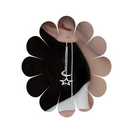 Long Star Moon Dangle Earrings Star Moon Threader Earring Long Tassel Chain Dangle Earrings Drop Earrings for Women Girls Cubic Zirconia, Cubic Zirconia