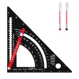 Dajianglx 7 inch Carpenter Square, Aluminum Multifunction Rafter Square Woodworking Tools with 2 Pencils, Adjustable Angle Carpentry Triangle Ruler Combination Square