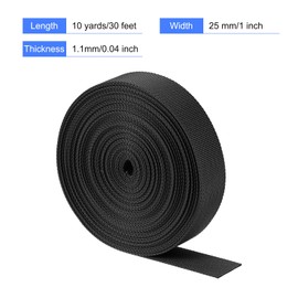 sourcing map Flat Nylon Webbing Strap 1 Inch 10 Yards Black for Backpack, Luggage-rack