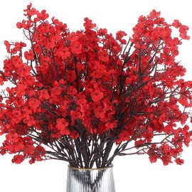 PATIKIL Artificial Flowers, 9pcs European Fake Flowers DIY Bouquet Fake Floral for Home Garden Kitchen Decor Wedding Party Decoration Red