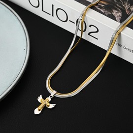 Silver Thunder Necklace, Men's, Double Chain, Popular, Curb Cross, Necklace, Cross Pendant, Stainless Steel, Hip Hop Wrapper, Men's Accessory, Gift, Hypoallergenic Metal, Unisex, Stainless Steel