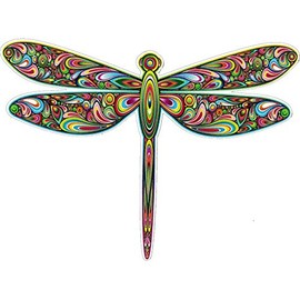 Unique brillante libélula hermosa calcomanía de teñido anudado a todo color para interiores y exteriores, coche, SUV, pegatina para laptop, 5 x 4 pulgadas