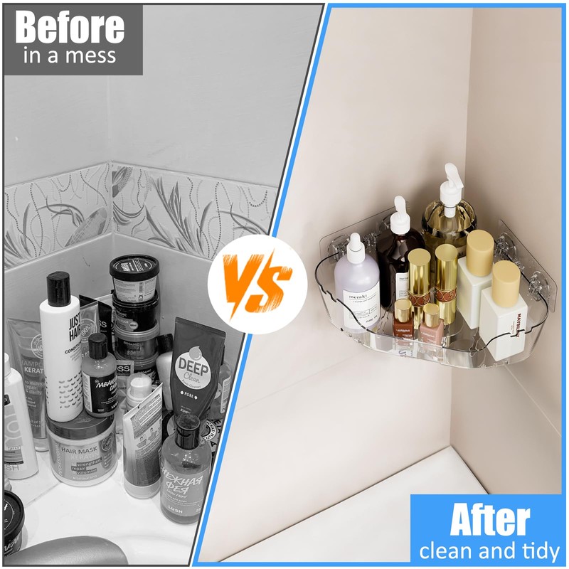 EEKEDO Acrylic Corner Shower Caddy, Strong Adhesive Shower Organizer Clear