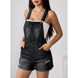 Sovoyontee Dungarees Women's Short Retro Denim Overalls, 673 Black, M